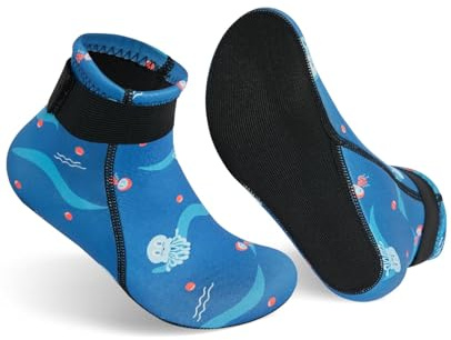 Gogokids Neoprensocken Kinder 3mm, Rutschfeste Schwimmsocken 2-12 Jahre | 3mm Neopren, Klettverschluss, Warmhalten, für Strand, Beachvolleyball, Surfen, Tauchen, Jungen & Mädchen