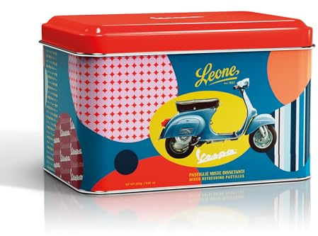 Leone dal 1857 - Dose Patiglies Löwe gemischt Durstlöscher - Spezialausgabe Vespa - Vegane und Glutenfreie Bonbons - Dose 250 g