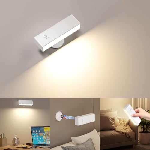 YiLaie Lampada da Parete a LED, Applique da Parete Interno Magnetica, 4000mAh Lampada da Lettura Ricaricabile Con Controllo Touch, Rotazione a 360°, Applique Dimmerabile, Luci LED Senza Filo