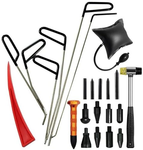 Kit Debosselage Sans Peinture,Kit Debosselage,Kit Débosselage Ventouse,23 pcs Kit de débosselage,Avec six crochets et percuteurs moulés, un petit marteau et une pompe à air,Pour le débosselage