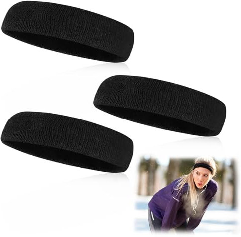 3 Sets Sweatbands Sports Headband for Men Women Wicking Sweat Headband Exercise Elastic Sweat Bands Soft Head Band for Gym Sports Tennis Biking Running Basketball Unisex Headbands, Black
