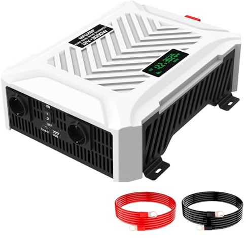 MFUZOP Convertisseur 12V 220V/230V Pur Sinus 3000W, Onduleur Onde Sinusoïdal Pure 6000W en Puissance de crête, Transformateur avec 2 Prises EU, 1 Type-C, 1 USB-A pour Camping-Car, Camion