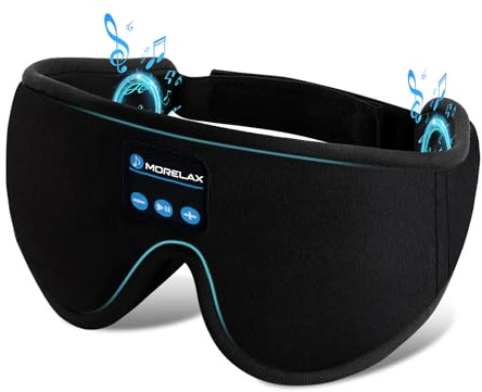 Morelax Bluetooth Sleep Mask Headphones, Blackout Wireless 3D Eye Mask with Headphones, 12H Sleeping Headband, HD Stereo Sleep Earphones, Adjustable for Travel,Nap,Yoga,Meditation,Insomnia Gift(Black)