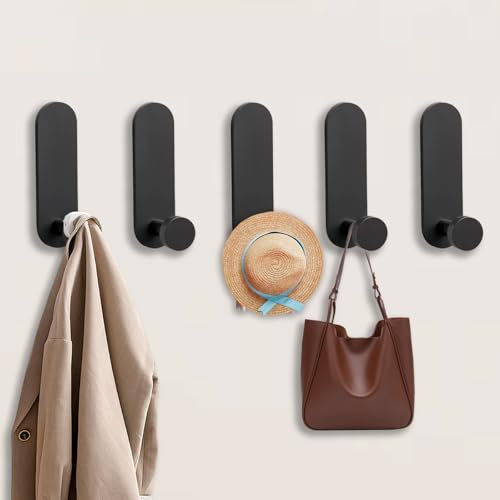 Bosdontek Gancio Adesivi - 5 Pezzi Gancio Adesivo da Parete Ganci Appendiabiti Adesivo Ganci Asciugamani per Bagno/Armadio/Cucina (Nero Opaco)
