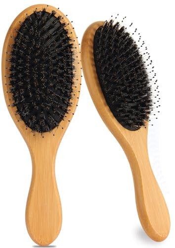 Luazvilkpsar 2 Piezas Cepillo de Pelo de Cerdas de Jabalí, Cepillo de Cerdas de Bambú Natural, Masaje de Cabeza, Cuidado Del Cabello, Brush Desenredante para Cabello Largo y Rizos de Mujeres