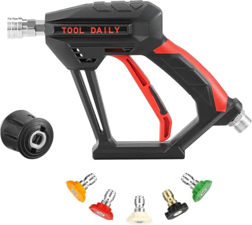 Tool Daily Pistolet de Lavage Haute Pression avec 5 Buses, Adaptateur Compatible Karcher K2,K3,K4,K5,K6,K7, Pistolet de Nettoyage de Voiture, Raccords M22 & 1/4 Rapide, 4000 PSI (280 bar)
