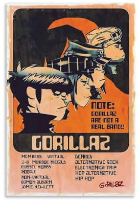 Gorillaz Poster Band Music Vintage Cover per camera da letto, 30 x 45 cm