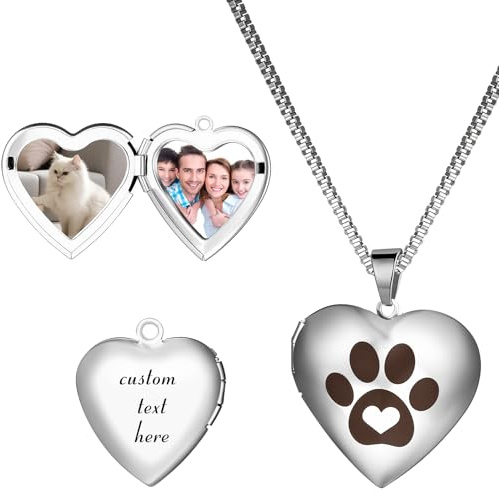 OIDEA Damen Halskette mit Herzanhänger personalisiert: Silber Herz Foto Box Anhänger Hundepfote Muster mit Kette aus Edelstahl Erinnerungen Schmuck Geschenk für Frauen Freundin Mutter Mädchen