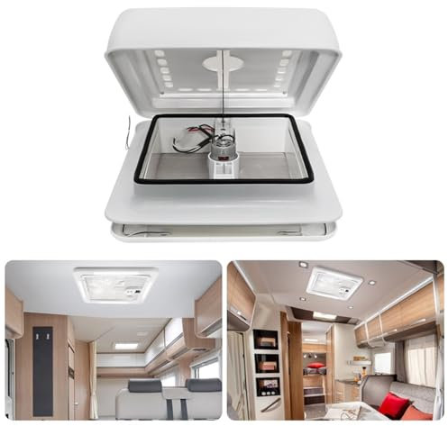 DIKAMAN Aspiratore, Sfiato da tetto universale for camper, for roulotte, con coperchio bianco, con la da 12 V, pale da 5, coperchio bianco interno for guarnizione. per bagno a soffitto