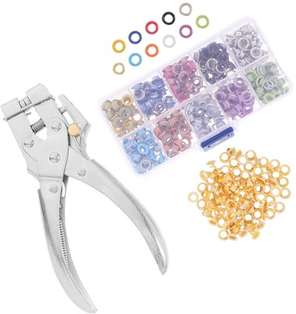 Sosoport Pince à Oeillets avec Boîte de Rangement Kit de Perforation pour Tissus et Bâches Outil Pratique et Portable avec Oeillets Dorés Colorés