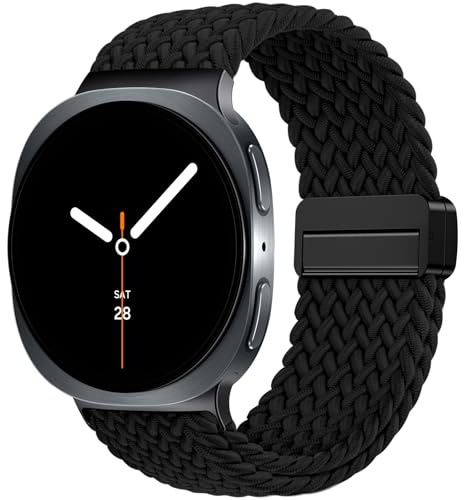 Epova Kompatibel med Samsung Galaxy Watch 8 rem 40 mm 44 mm - Galaxy Watch 8 Classic rem 46 mm, utan lucka flätat magnetiskt elastiskt nylon sportarmband för Samsung 8 Classic rem kvinnor män, svart