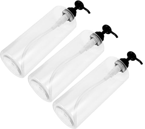 BAZEITFLOW 3PCS Transparent Refillable Pump Bottles for Shower Gel and Lotion Round Shoulder Subpackaging Containers with Black Press Heads for Home Bathroom Use