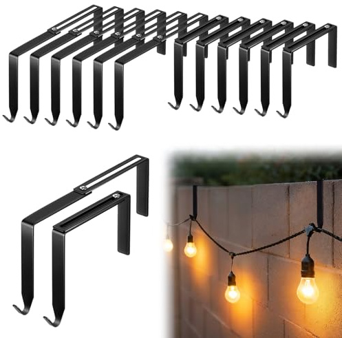 Frienda 12 Pcs Adjustable Outdoor Light String Metal Hooks for 3.2-6 Inch Concrete Wall Cinder Block Fences Hangers Outdoor Light String Hooks No Drill for Concrete Wall Cinder Block and Fence(Black)