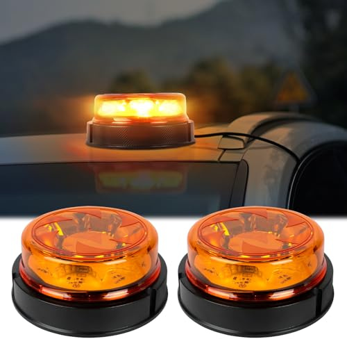 Qiping 2PCS Gyrophare LED Orange, 12V-24V Orange-Phare d’Avertissement Clignotant avec 6 Modes de Flash Strobe Beacon Light Ambre pour Camion Tracteur Caravane IP67 étanche E-Mark E9