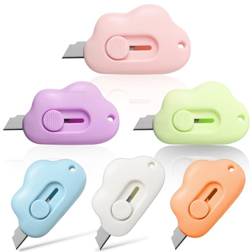 6 Stück Mini Box Cutter, Mabor einziehbares Universalmesser Klein Cloud Utility Messer für Papier Schachtel Paket Papierschnitt