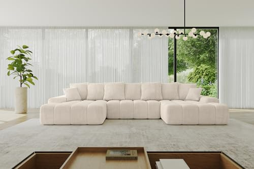 ALTDECOR Ecksofa mit Schlaffunktion U-Form ENSI-U 353x164x69 - Beige | Corner Sofa Bett Eckcouch Couch Wohnlandschaft Cauchsofa