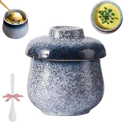 Coddled Huevera con tapa, hueveras de porcelana vintage, hueveras de cerámica para huevos al vapor, sopas y pudines (cian)