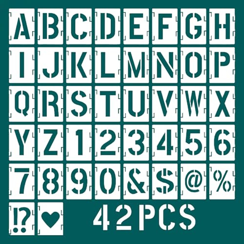 42 stencil – Lettere e numeri, stencil riutilizzabili, stencil a incastro per quercia, pittura, targhette fai da te, in legno, accessori per bricolage (10 x 12 cm)