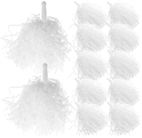 Cabilock Pompon da Cheerleader 24 Pezzi Manici in Plastica Bianca Pompon Metallici per Squadra di Ballo Accessori Cheerleading per Gare Sportive Feste e Allenamenti