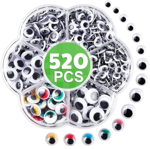 Ouborui 520 Stück Wackelaugen Selbstklebend Klein | Kulleraugen Selbstklebend 5 Größen Googly Eyes, Schwarz und Farbe Augen zum Aufkleben für Bastel Zubehör, Häkel augen