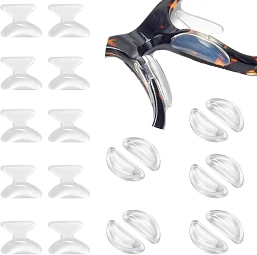 KEWAYO Coussinets Nasaux pour Lunettes, Silicone Souple Transparent, Adhésif Antidérapant, 10 Paires, 2 Styles Inclus