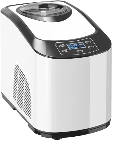 HOMCOM Heladera de 1,5 L, con modo de helado suave y modo de hielo duro, máquina de helado congelado, taza medidora, cuchara LCD, 45 min