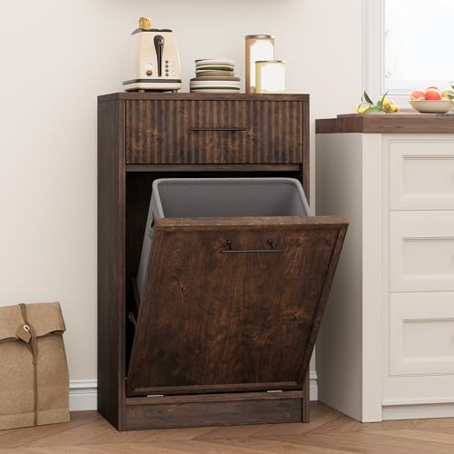 Garvee Meuble Poubelle Dissimulé à Persiennes 38L Anti-Animaux | Anti-Basculement, Armoire de Rangement Compact pour Cuisine Vestibule