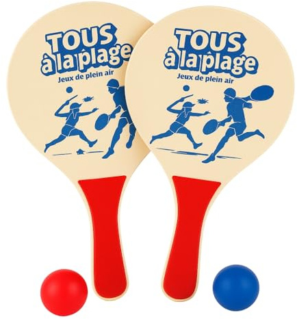 Set de 2 Raquettes de Plage avec 2 Balles Jeu Estival en Bois Léger Idéal pour Enfants et Adultes Activités