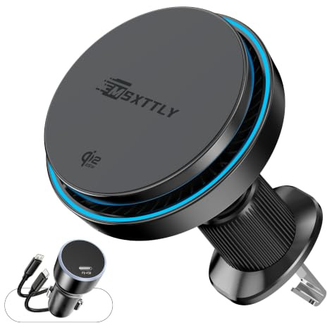 MSXTTLY Cargador de Coche Inalámbrico para MagSafe 25W Qi2.2 para iPhone 17/16, Samsung Galaxy y Pixel, Soporte Magnético para Coche, Carga Rápida, Imanes Fuertes, Salpicadero/Rejilla