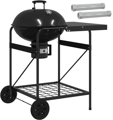 vidaXL Barbecue à charbon avec tubes à fumer 91 x 71 x 107 cm Acier, Gril à charbon moderne, cuisson en extérieur, tubes à fumée, portable, jardin, contrôle de chaleur avec roues