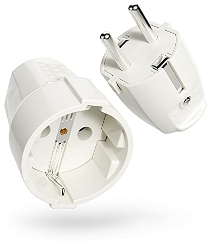 greate clavija enchufe hembra y enchufe macho - Enchufe macho y hembra de PVC con Alivio de Tensión, 2 polos, 230V, 16A & 3,7kW - Enchufe hembra schuko blanco de Protección IP20 para Interiores
