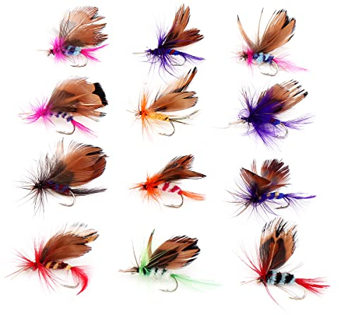 OriGlam Schmetterlings-Fliegenköder, handgefertigt, für Barsch, Panfish, Forelle, Lachs, 12 Stück