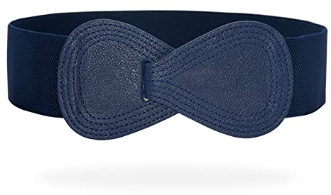 Tenorbass Elastischer breiter Taillengürtel für Frauen, Cinch Gürtel, Leder dehnbar, Interlock Schnalle, Vintage dekorativ, Dunkelblau