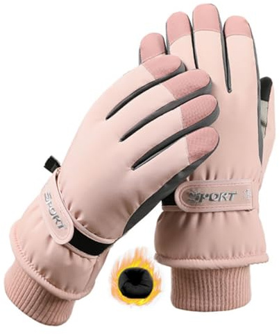 SPOTFISH Winter Gloves Women Snow Gloves Women Ski Waterproof Touchscreen Snowboarding (pink, One Size)