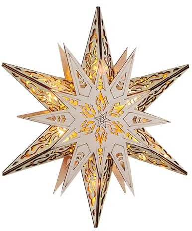 6 LED Weihnachtsstern Weihnachtsbeleuchtung Holzstern Fensterdekoration aus Holz warm-weiß
