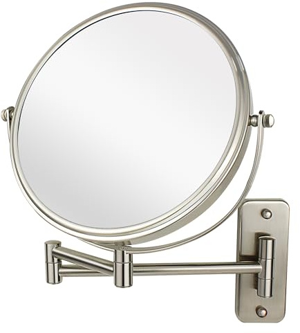 WIAONE JANEEVA 8 Wall Mounted Makeup Mirror, 1X/10X Magnifying Mirror with 360° Extendable Arm Mirror for Bathroom-Double Sided Vanity Mirror for Man & Woman (Brushed Nickel)