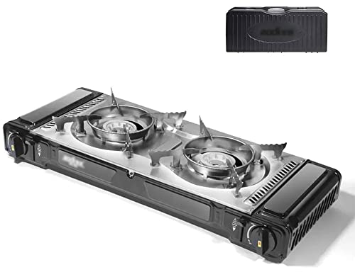 WolFum Réchaud à gaz pour barbecue à double trou de camping, réchaud à gaz portable extérieur, chaudière à feu coupe-vent en acier inoxydable, réchaud de camping,A