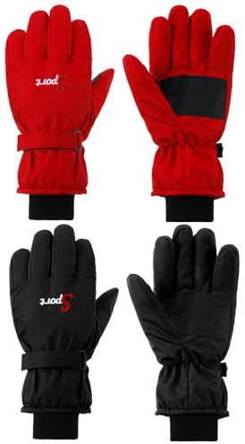 Jeere 2 Pairs Winter Ski Gloves Men Women Waterproof Snow Gloves Adjustable Snowboard Mittens for Cold Weather Men Women(Black,Red)