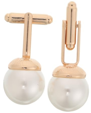 Holibanna Gemelos de Perla para Camisa Francesa, Aleación de Zinc y Plástico, Gemelos de Esmoquin Elegantes para Hombre, Uso en Bodas y Negocios, Diseño Clásico 2 Piezas Dorado
