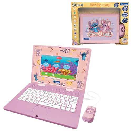 LEXIBOOK, Disney Stitch, Bilingual Educational Computer French/English Angel, 180 activities with 7” color screen, Pink, JC899D1i1