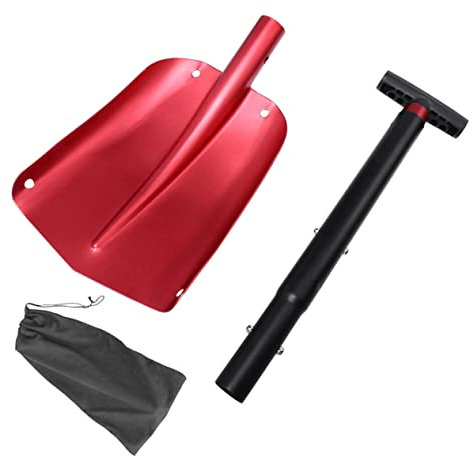 POPETPOP Pala De Nieve para Coche Plegable De Aleación De Aluminio Antideslizante Funda Roja para Uso Exteriores y Emergencias Invernales
