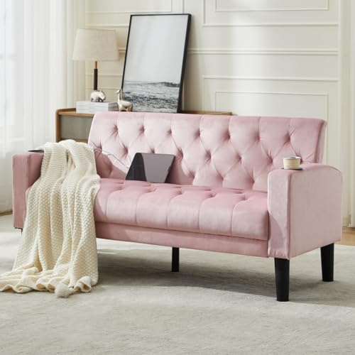 GRAVFORCE Canapé 2 Places avec Charge USB, 151 cm, pour Salon, Chambre d'Adolescent, Bureau et Appartement (1, Rose, 2 Places)