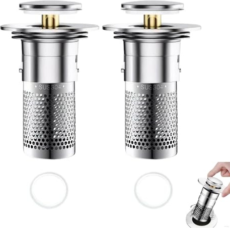 leruiyezs 2 st dräneringsplugg med sil av mässing och ABS, handfat plugg med sil för 34–40 mm avlopp, dräneringsplugg med uppsamlingssil snabb dränering, dräneringsventil tvättställ för badrum och
