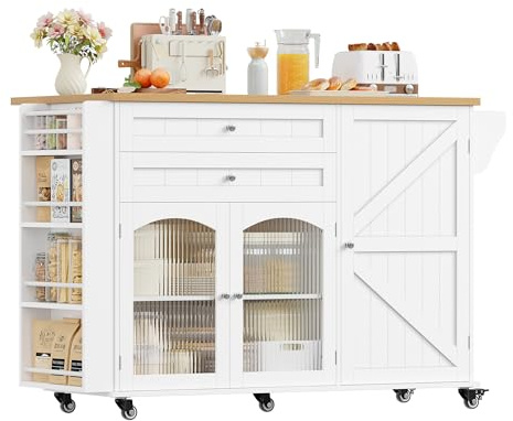 FirFurd Isola Cucina con Piano di Lavoro Pieghevole 132x40x97,5 cm Bianco
