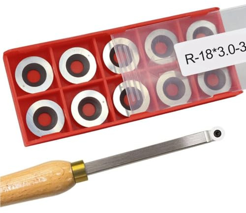 BlissfulAbode 10 coltelli rotondi in carburo, 18 x 3 mm, 30°, per tornio per lavorazione del legno