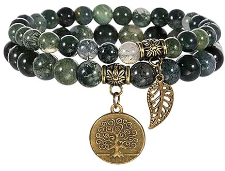 URBAN SPARKS Bracelet en Pierre Naturelle pour Femme, Lot de Bracelets Perlés, Breloque Arbre de Vie, Bracelet en Cristal de Soin, Bracelet Élastique – Cadeau pour Anniversaire, Noël (Copper 6)