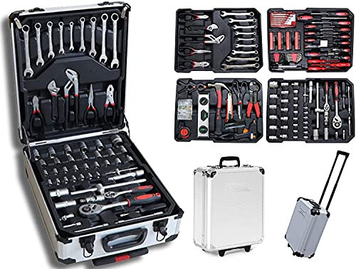 TROLLEY VALIGIA ALLUMINIO PORTA ATTREZZI CON 187 UTENSILI CHIAVI A CRICCHETTO