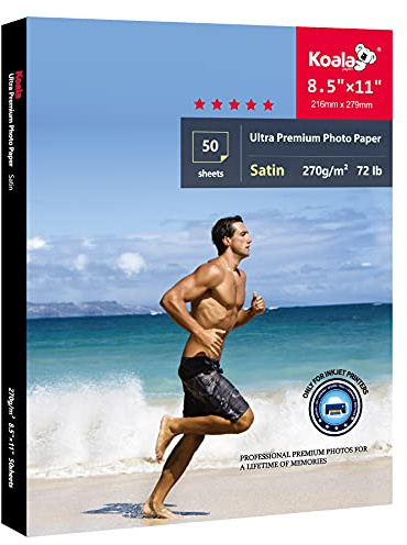 Koala Ultra Premium Photo Paper 8.5 x 11 In Satin Photo Printer Paper for Inkjet Printer Water-Resistant Semi Gloss 50 Sheets 72lb
