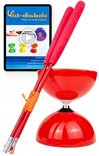 Juggle Dream Big Top Diabolo - Bearing Axle - with Super Glass Handsticks and Online Learning Video - Juggling Set (Red Diabolo/Red Handsticks)
