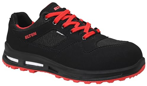 ELTEN Sicherheitsschuhe LAKERS XXT Low ESD S1P, Damen und Herren, Textil, Kunststoffkappe (leichter als Stahlkappe), leicht, sportlich, Schwarz/Rot, Größe: 42
